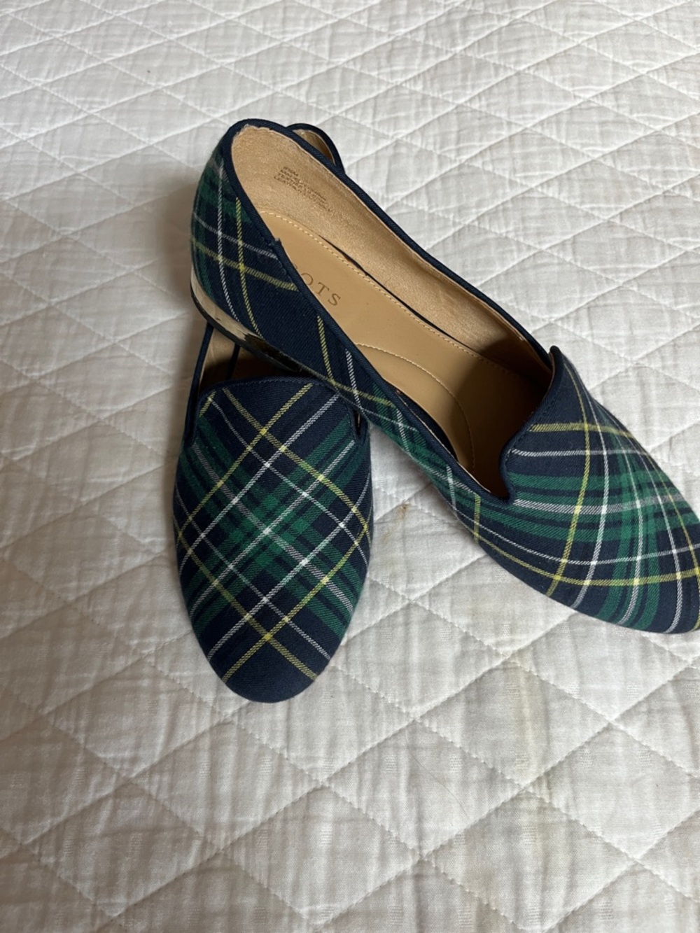 Talbots Navy and Green Plaid Slip-On Loafers Size 8.5 - Picture 2 of 4